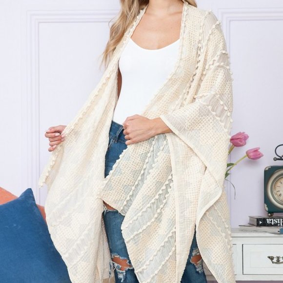 Justin Taylor Pom-Pom Asymmetrical Poncho Cardigan - Picture 3 of 6